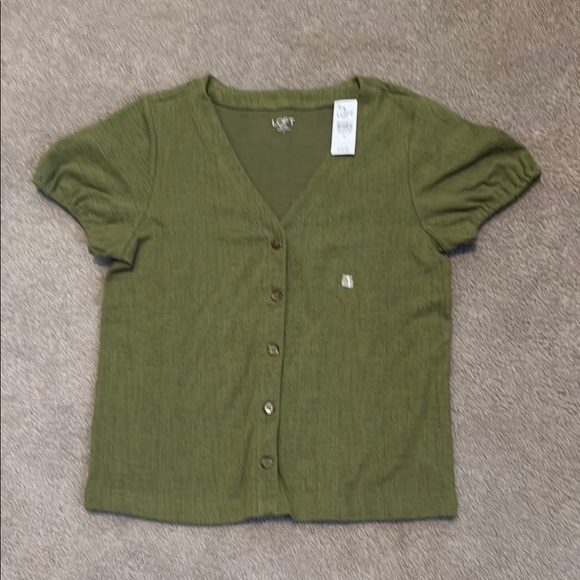 LOFT Olive Green V-Neck Top - Picture 1 of 7
